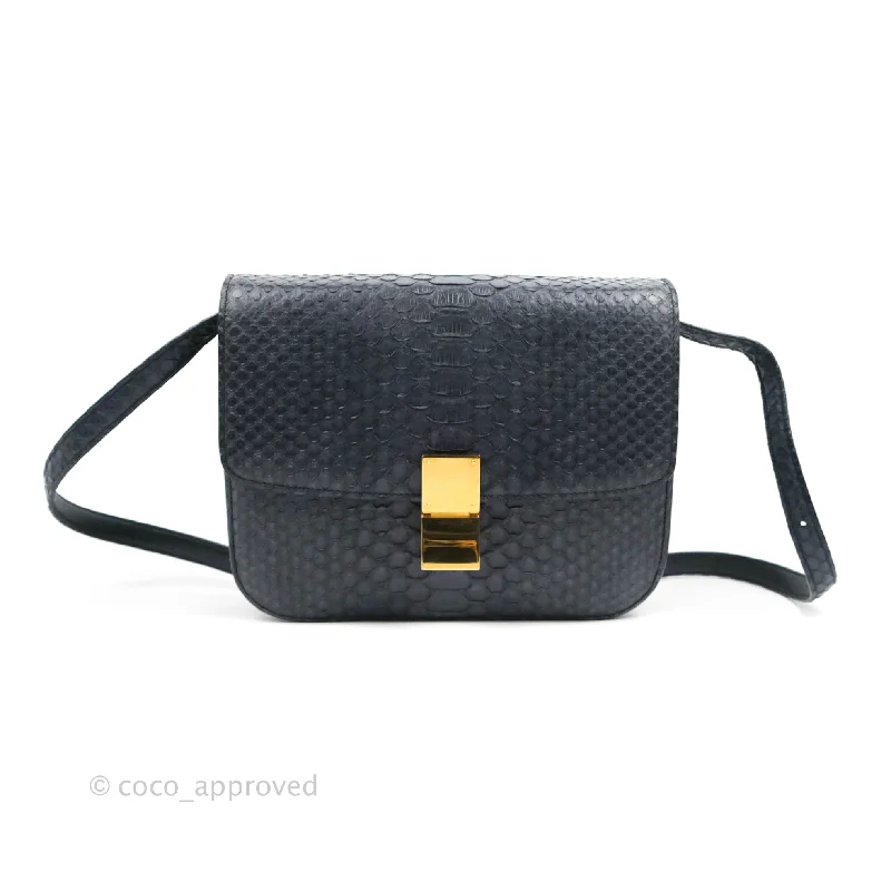 Celine Medium Classic Box Flap Grey Blue Python Gold Hardware