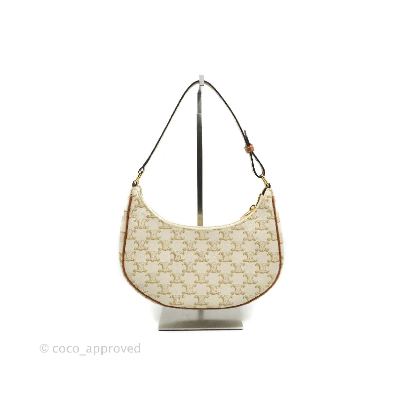 Celine Ava Bag In Triomphe Canvas Calfskin White