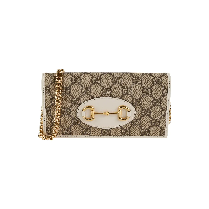 Gucci Horsebit GG Supreme Wallet On Chain White