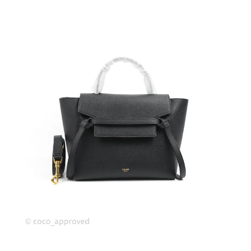 Celine Micro Belt Bag Dark Grey Grained Calfskin Gold Hardware