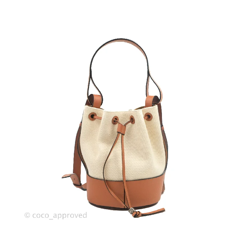 Loewe Small Balloon Bucket Bag Canvas Tan Calfskin