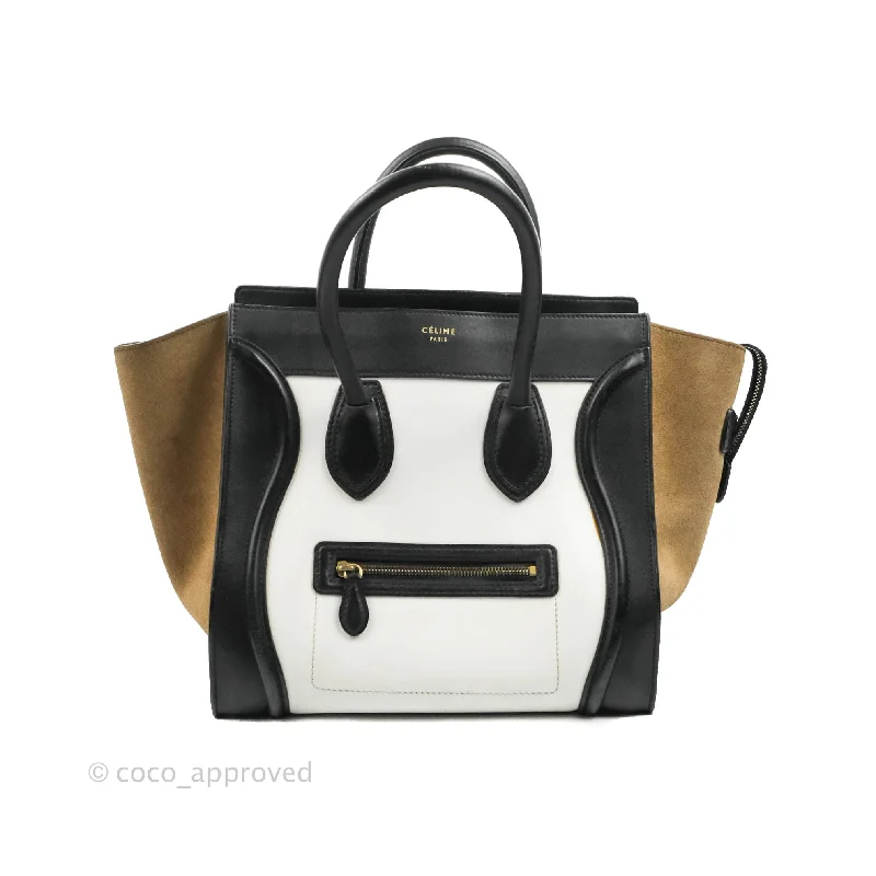 Celine Mini Luggage Bag Black/White/Brown Calfskin