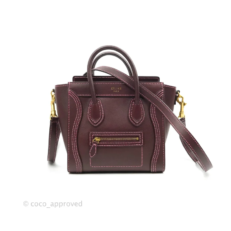 Celine Nano Luggage Bag Burgundy Gold Hardware