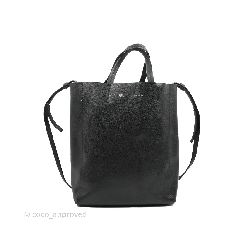 Celine Small Vertical Cabas Tote Grained Calfskin Black Silver Hardware