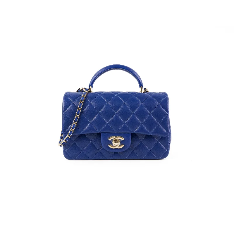 Chanel Mini Top Handle Lambskin Blue Microchip