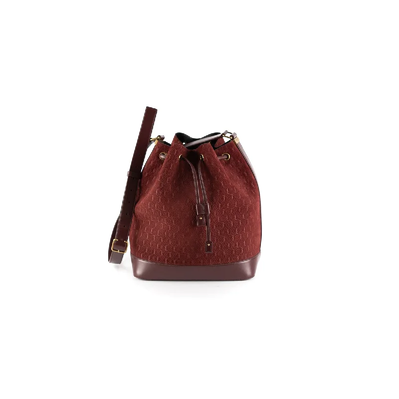 YSL All Over Monogram Velvet Bucket Bag Red