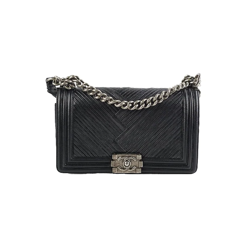 Chanel Old Medium Boy Chevron Black Bag