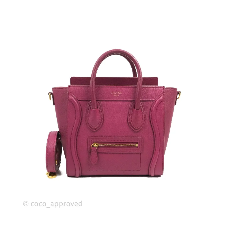 Celine Nano Luggage Plum Drummed Calfskin