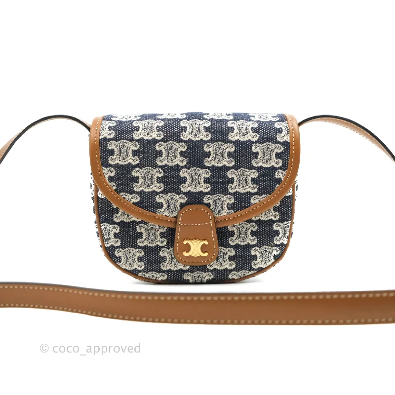 Celine Mini Besace in Navy Textile with Triomphe Embroidery Calfskin