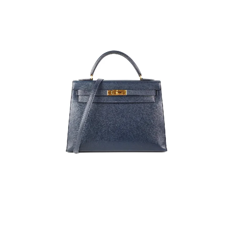 Hermes Kelly 32 Epsom Sellier Blue Nuit - Stamp Circle T