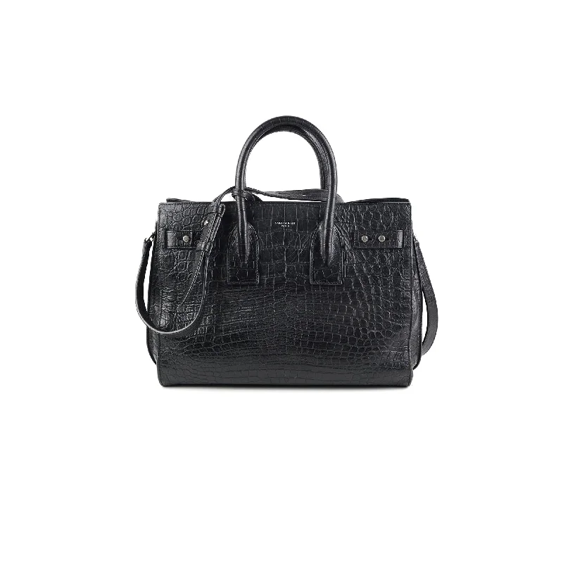 Saint Laurent Crocodile Embossed Calfskin Black