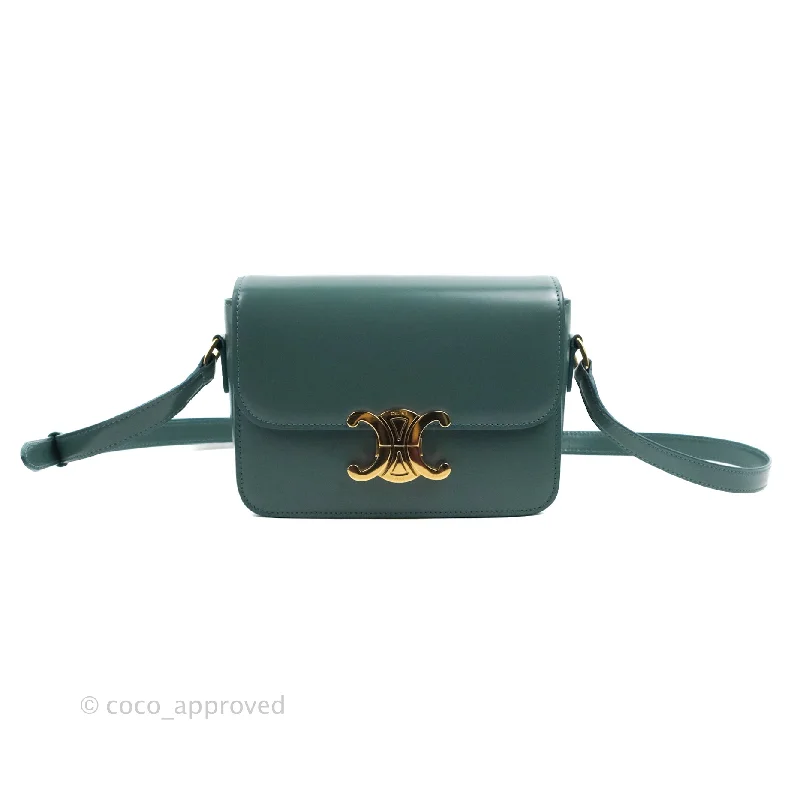 Celine Teen Triomphe Bag Shiny Calfskin Green Smoke