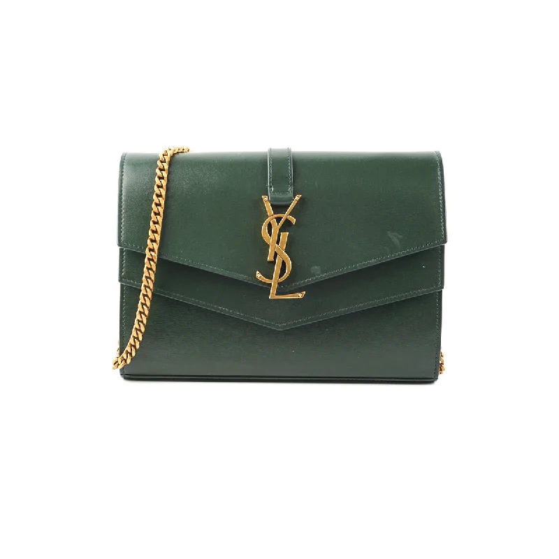 Saint Laurent Medium Sulpice Flap Wallet on Chain Green