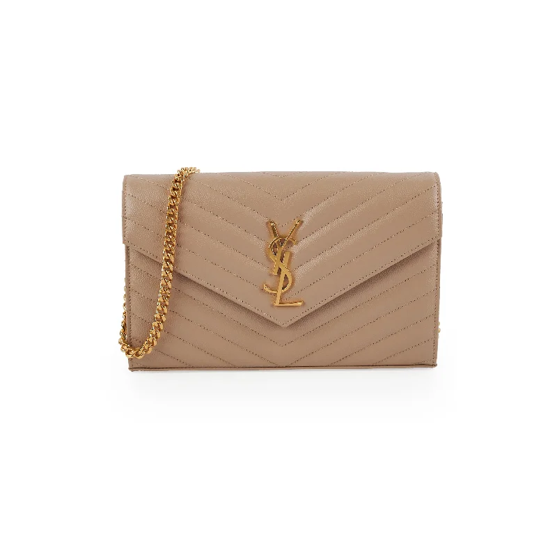 Saint Laurent Classic Cassandre Chain Wallet on Chain WOC Dark Beige