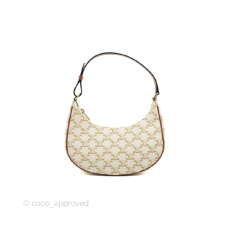 Celine Ava Bag In Triomphe Canvas Calfskin White