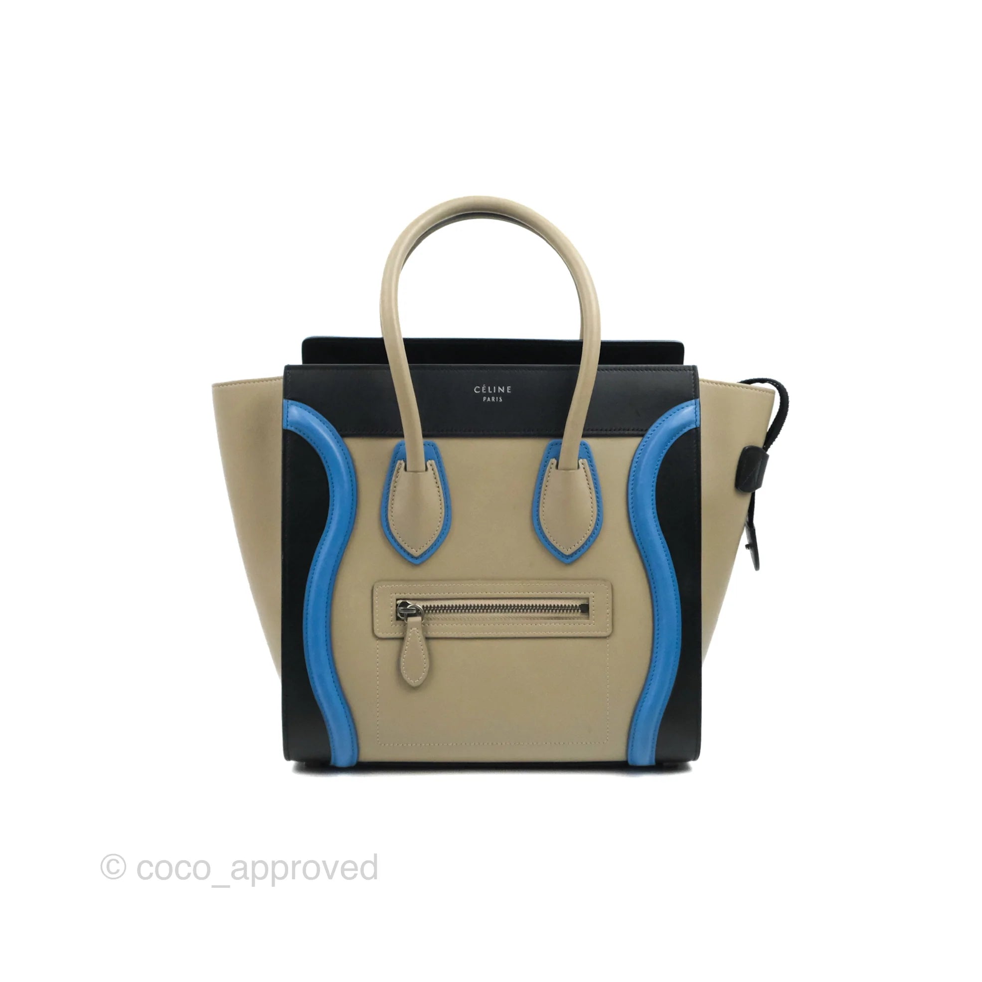 Celine Micro Luggage Bag Taupe/Blue/Black Calfskin