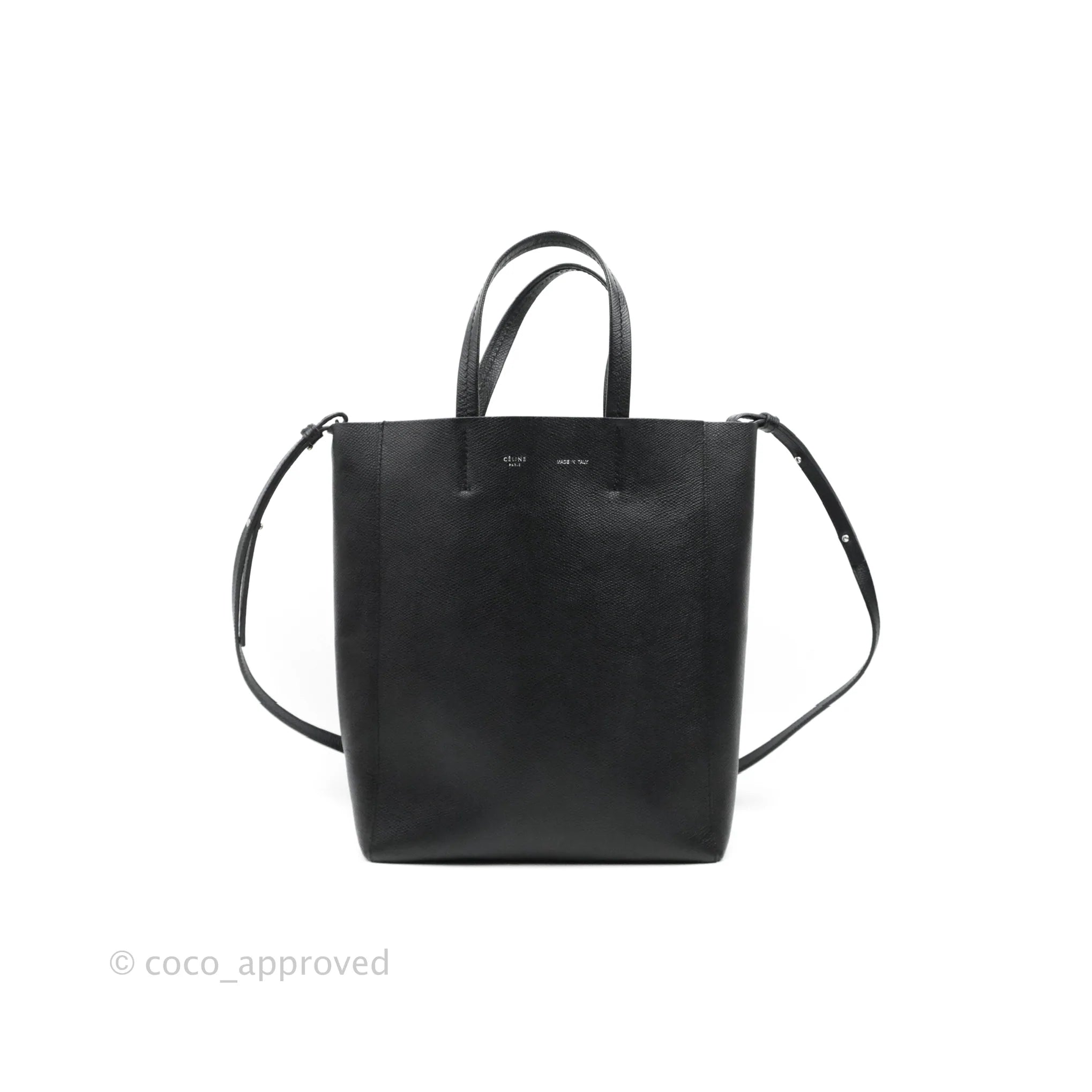 Celine Small Vertical Cabas Tote Black Grained Calfskin Silver Hardware