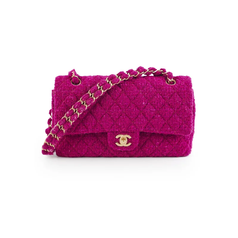 Chanel M/L Tweed Purple Classic Flap Shoulder Bag