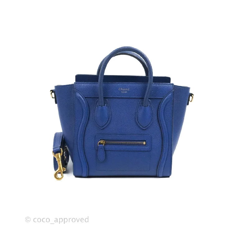 Celine Nano Luggage Dark Blue Drummed Calfskin Gold Hardware