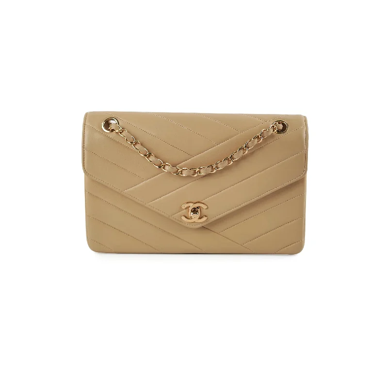 Chanel Vintage Beige Lambskin Shoulder Bag