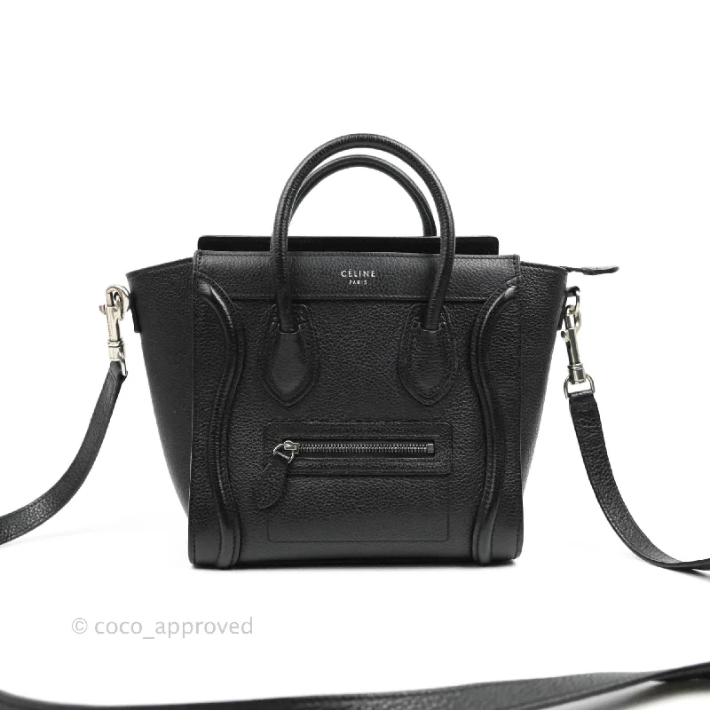 Celine Nano Luggage Black Drummed Calfskin Silver Hardware