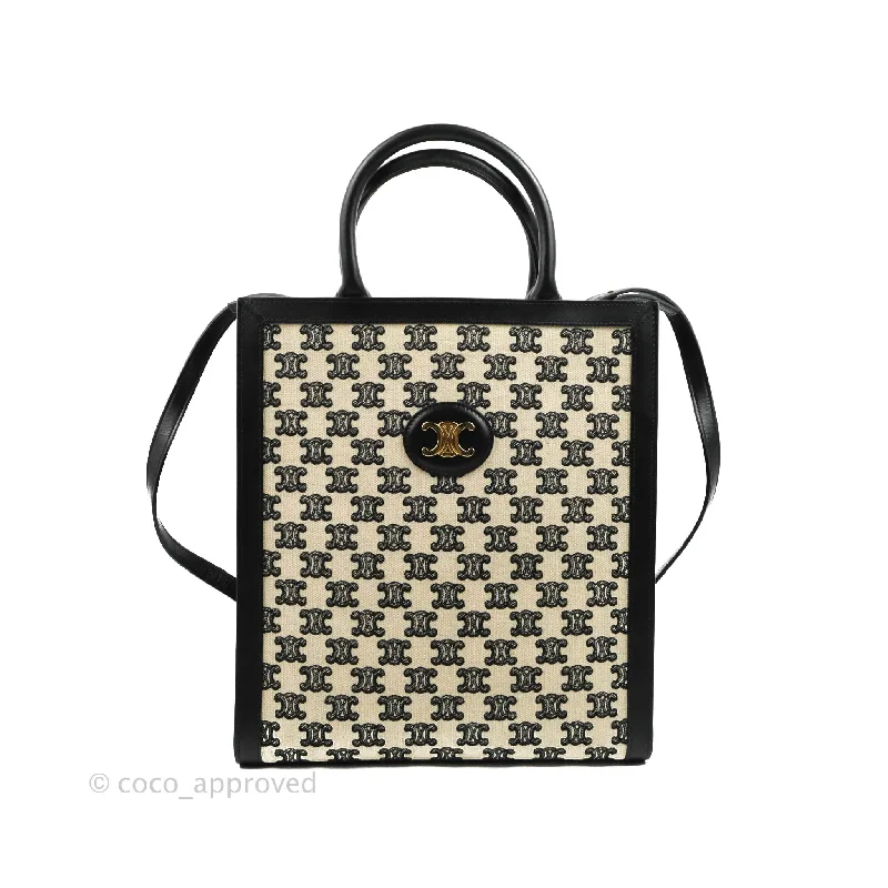 Celine Small Cabas Vertical Tote Triomphe Embroidery Black Textlie