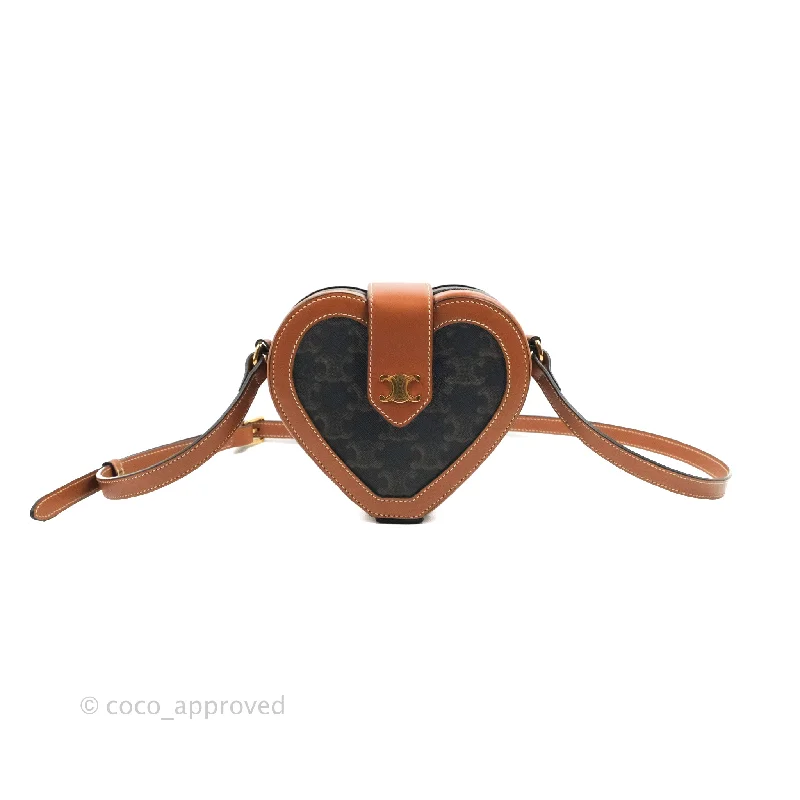 Celine Heart Tambour Bag Triomphe Canvas Tan