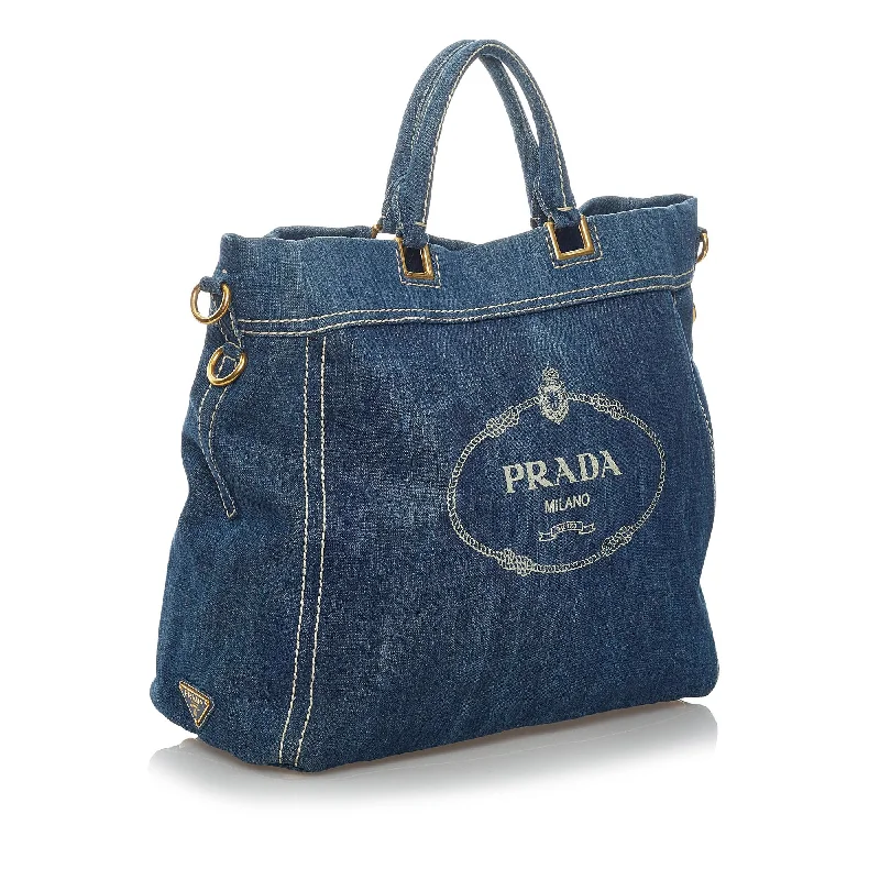 Prada Denim Logo Shopping Satchel 30000