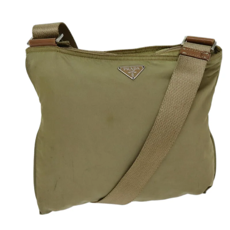 PRADA Shoulder Bag Nylon Beige Auth 73098