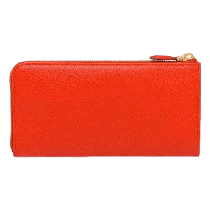 Prada Saffiano Long Continental Zip Wallet Orange Leather Gold Logo