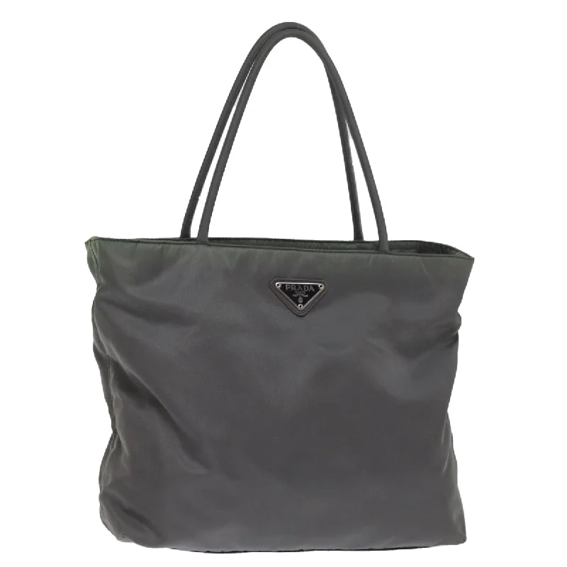 PRADA Hand Bag Nylon Gray Auth bs14975