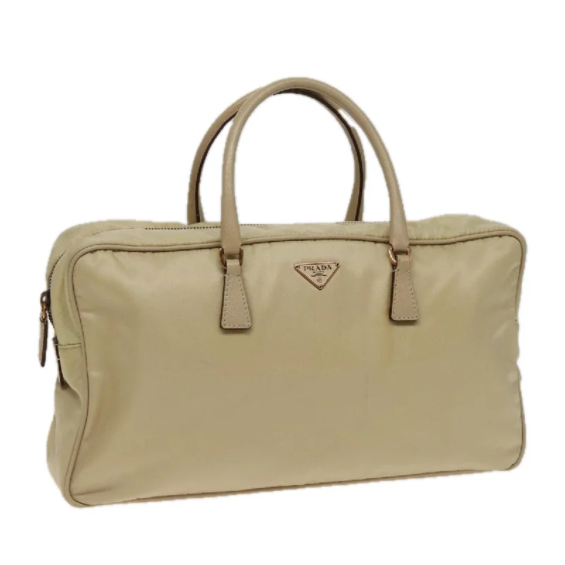 PRADA Hand Bag Nylon Cream Auth 79109