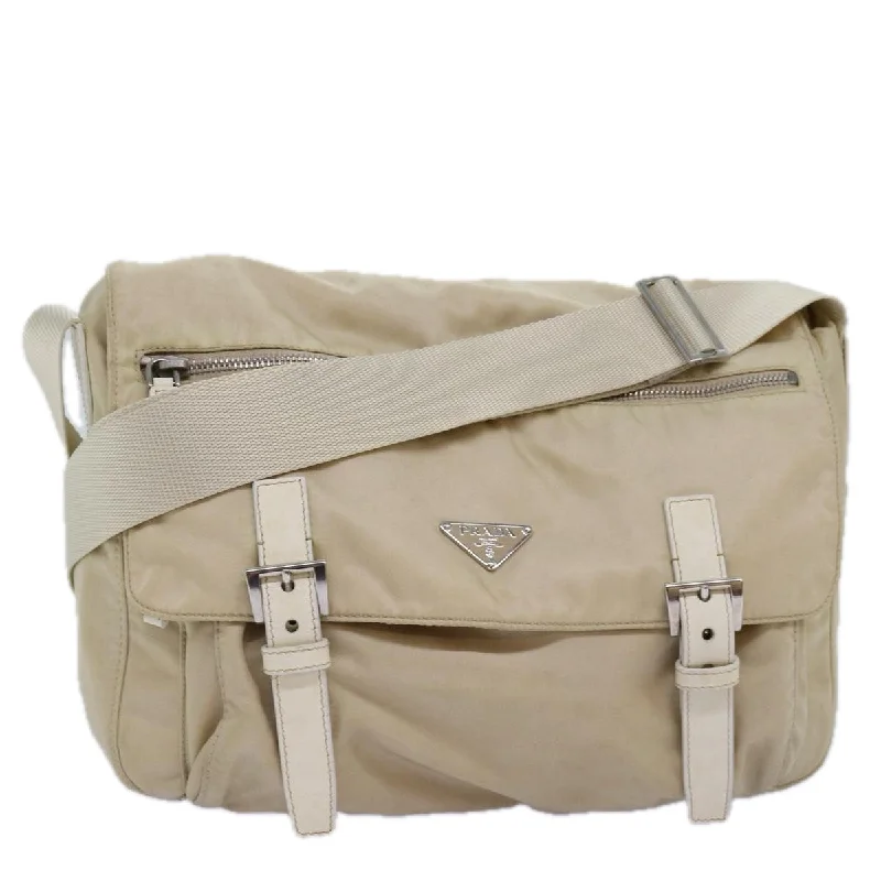 PRADA Shoulder Bag Nylon Beige Auth 74401