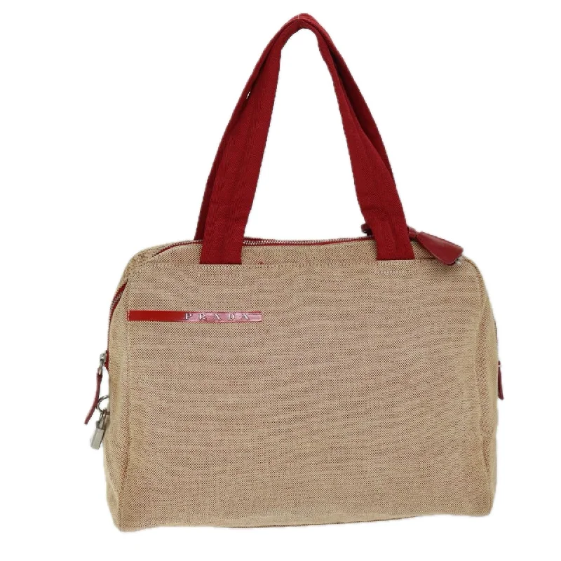 PRADA Sports Tote Bag Canvas Red Beige Auth 75127