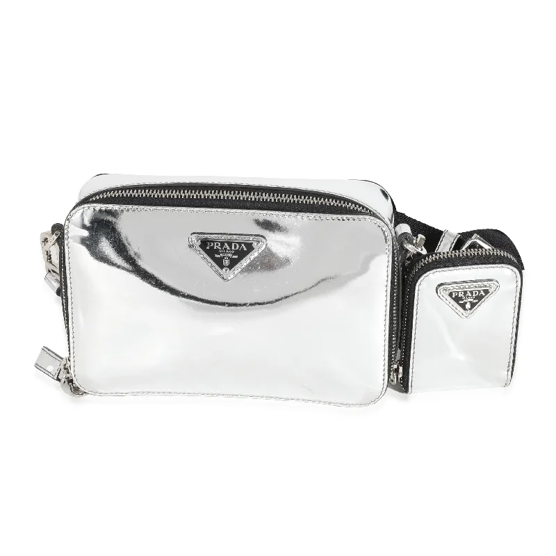 PRADA Metallic Silver Spazzolato Brique Crossbody