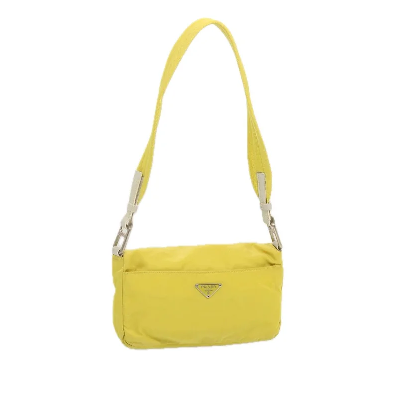 PRADA Shoulder Bag Nylon Yellow Auth 68364