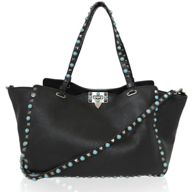 Valentino Rockstud Leather Black Tote Bag