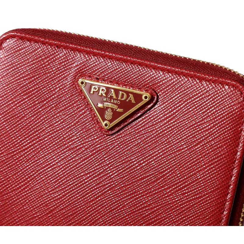 Prada Saffiano Leather Bi-fold Zip Wallet Red