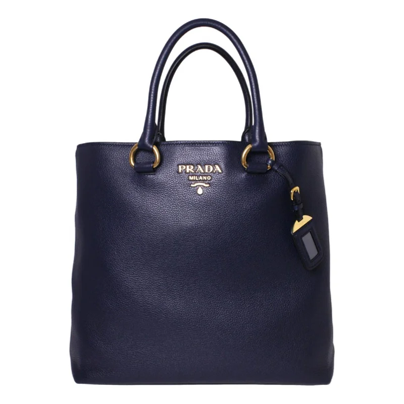 Prada Navy Blue Vitello Phenix Leather Shopping Tote