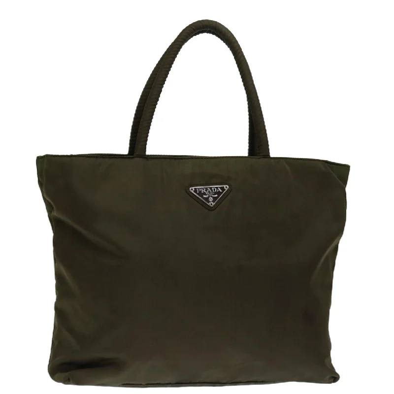 PRADA Hand Bag Nylon Khaki Auth bs12944