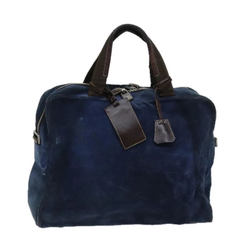 PRADA Hand Bag Suede Navy Auth bs13802