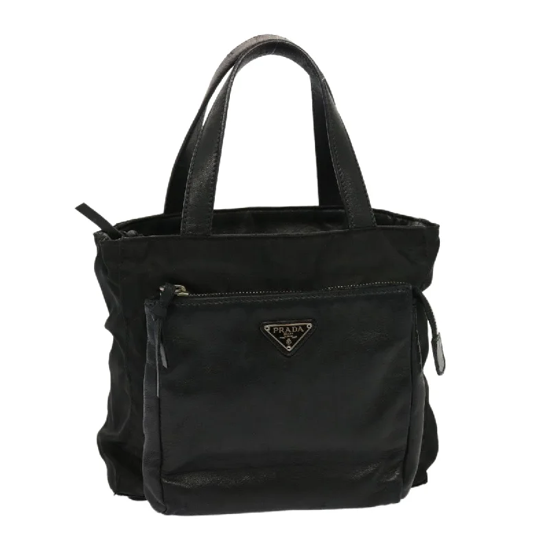 PRADA Hand Bag Nylon Leather Black Auth bs14650