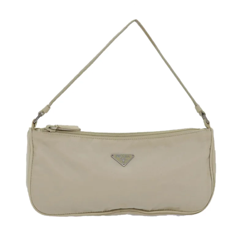 PRADA Nylon Hand Bag Cream Auth 80077