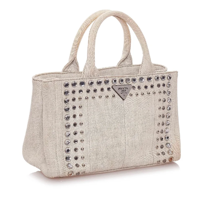 Prada Canapa Studded Canvas Satchel 28199