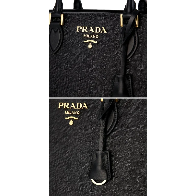 Prada Saffiano Lux Black Leather Large Crossbody Satchel Bag