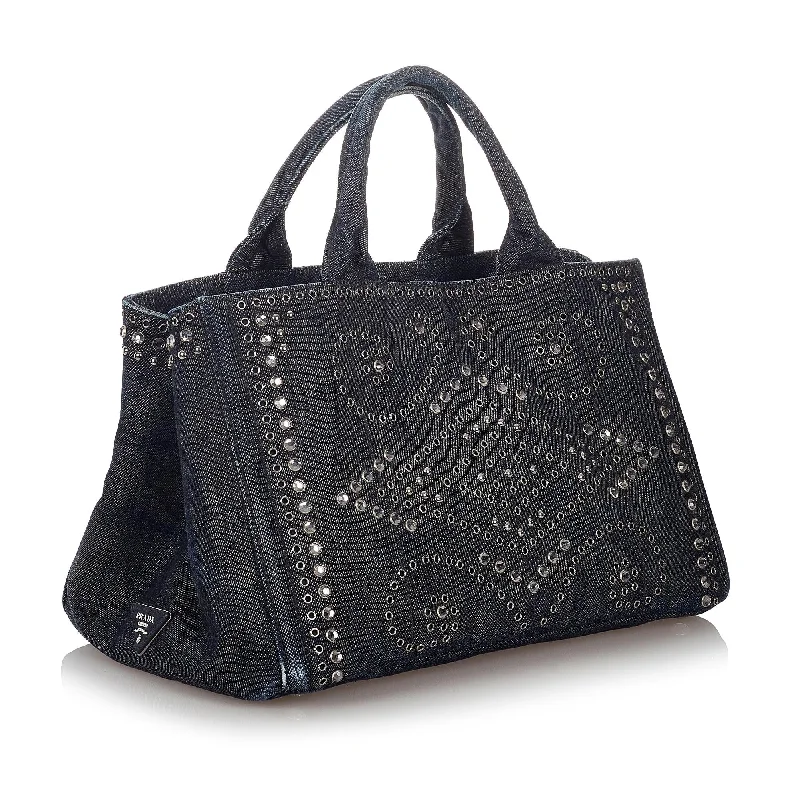 Prada Canapa Studded Denim Tote Bag 26862