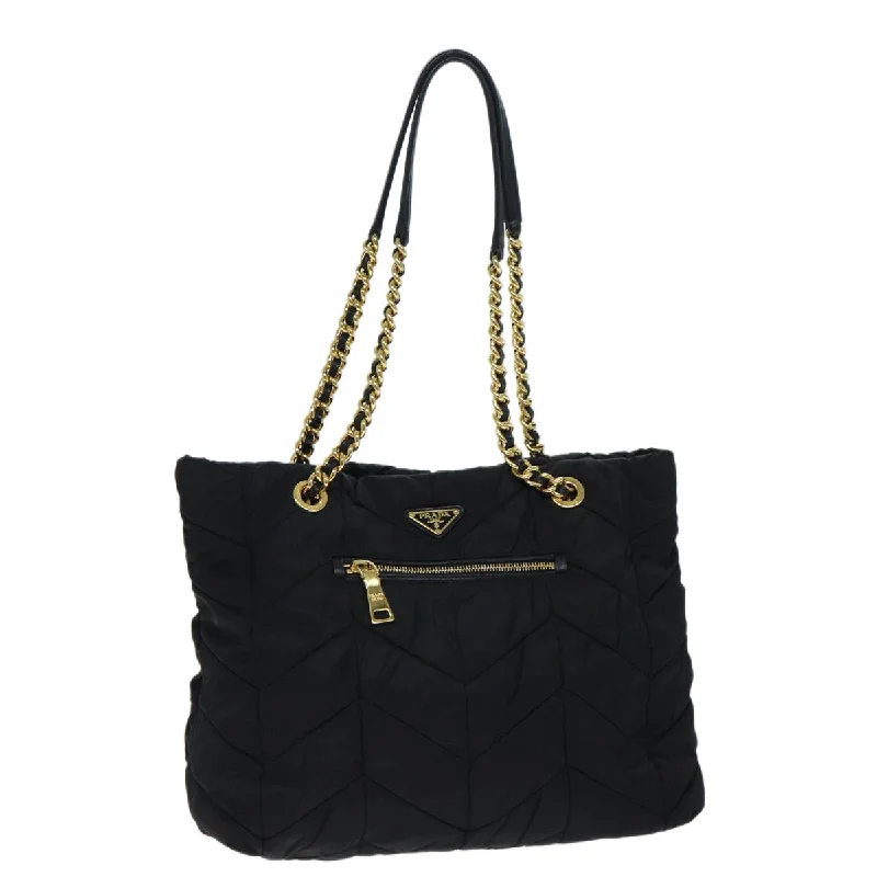 PRADA Quilted Chain Shoulder Bag Nylon Black Auth am6356