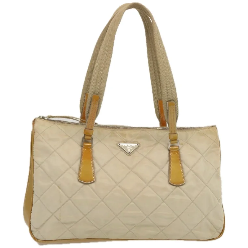 PRADA Hand Bag Nylon Cream Auth 67324