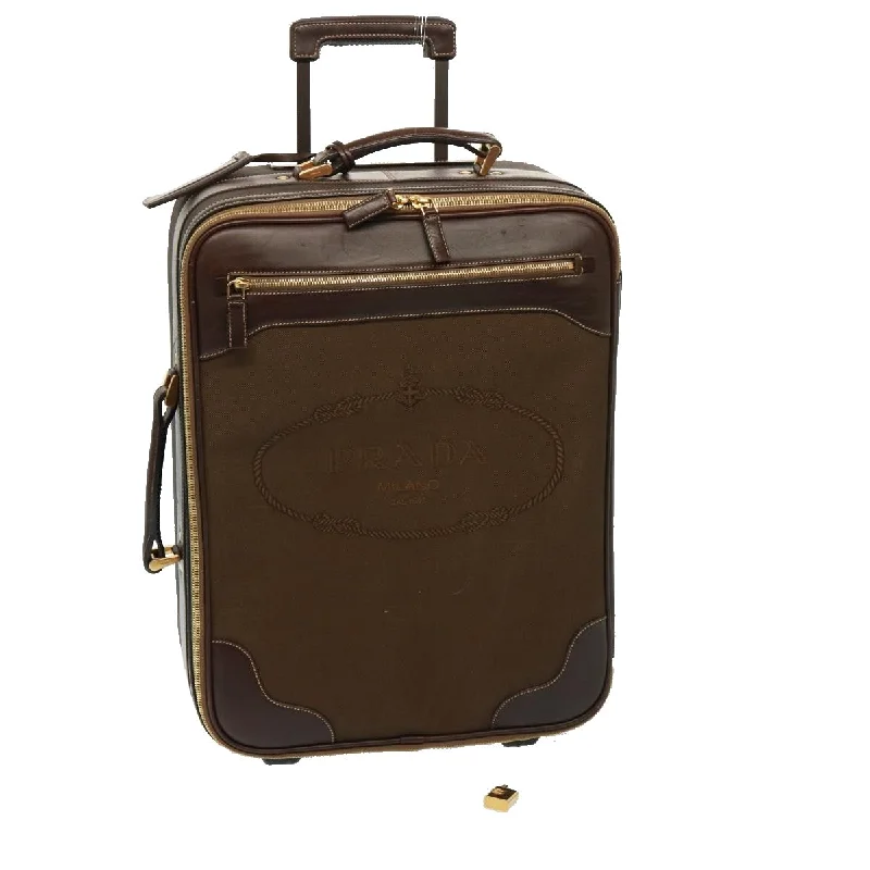 PRADA suitcase Canvas Brown Auth mr228