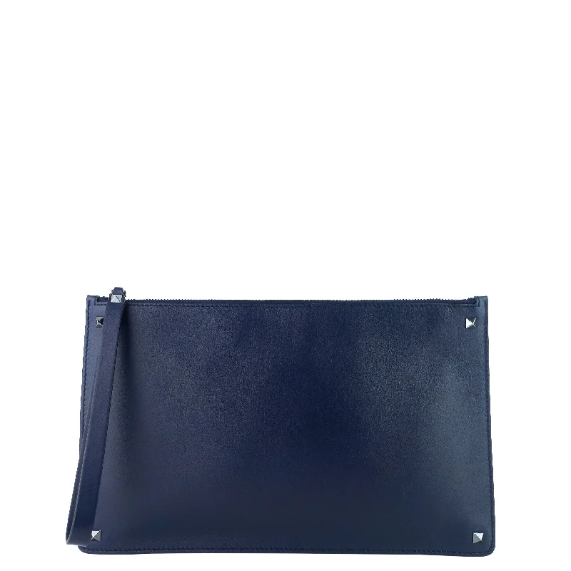 Rockstud Calfskin Leather Clutch Bag